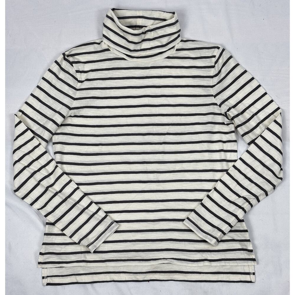 Madewell Whisper Cotton Turtleneck Top Ivory Gray Stripe Women’s M Classic Chic